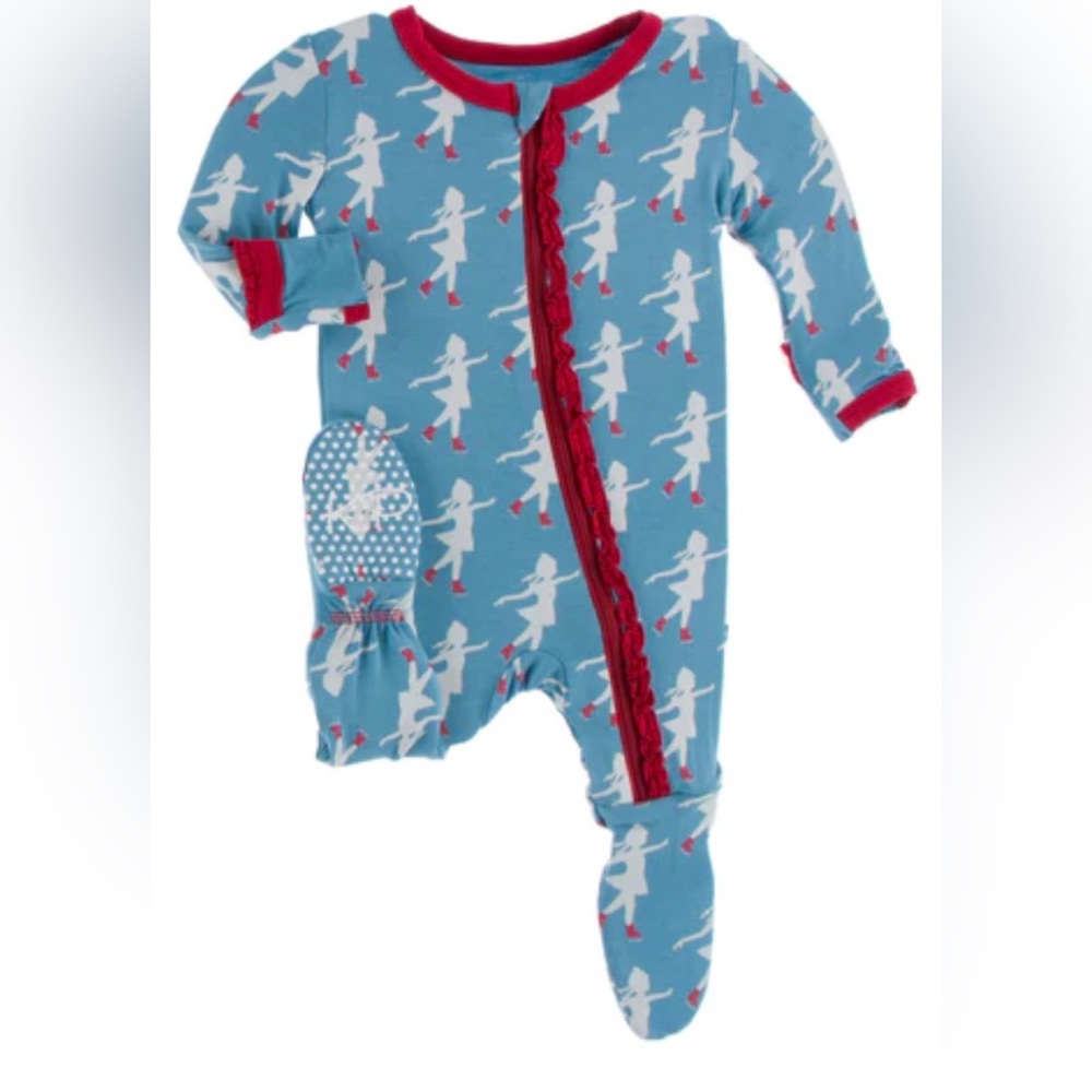 Kickee Pants Blue and Red Ballet Print Footed Pajamas